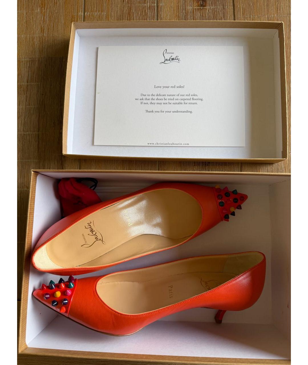 CHRISTIAN LOUBOUTIN Оранжевые кожаные туфли, фото 2