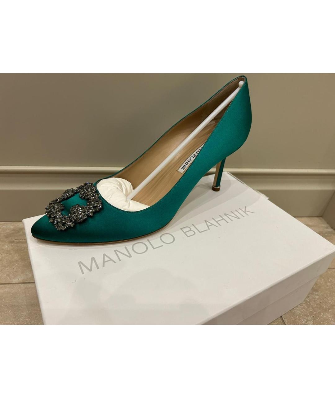 MANOLO BLAHNIK Зеленые текстильные туфли, фото 5