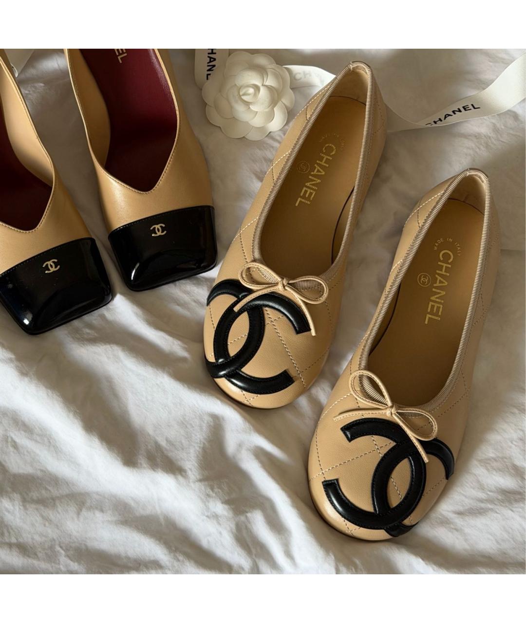 CHANEL Бежевые кожаные балетки, фото 3