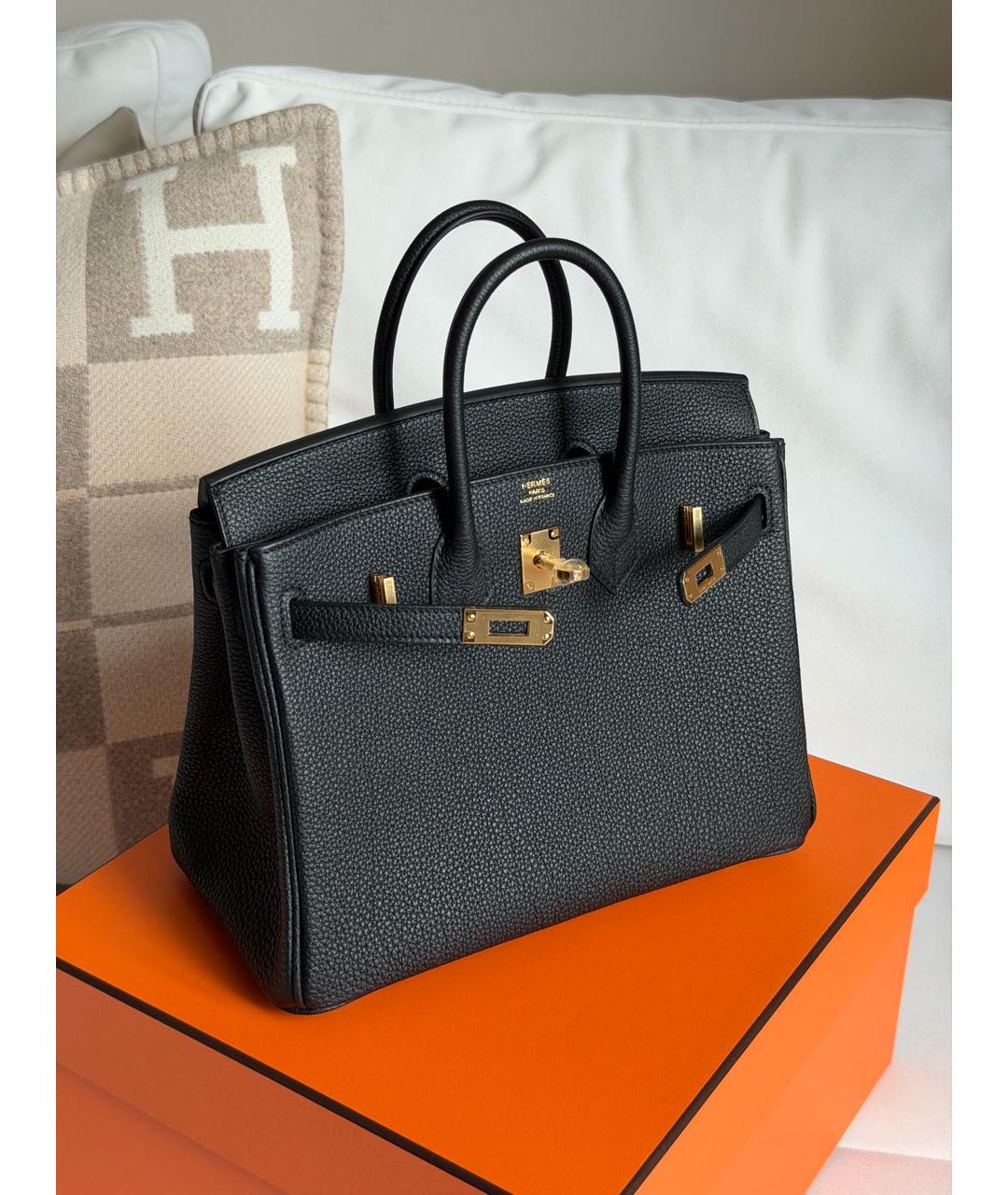 HERMES Черная кожаная сумка с короткими ручками, фото 3