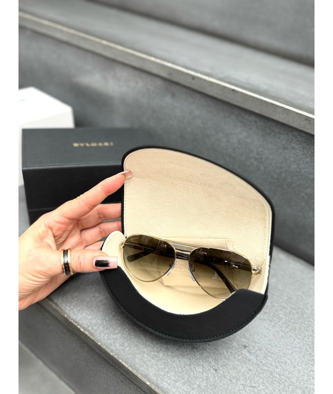 BVLGARI Коричневые металлические солнцезащитные очки, фото 8