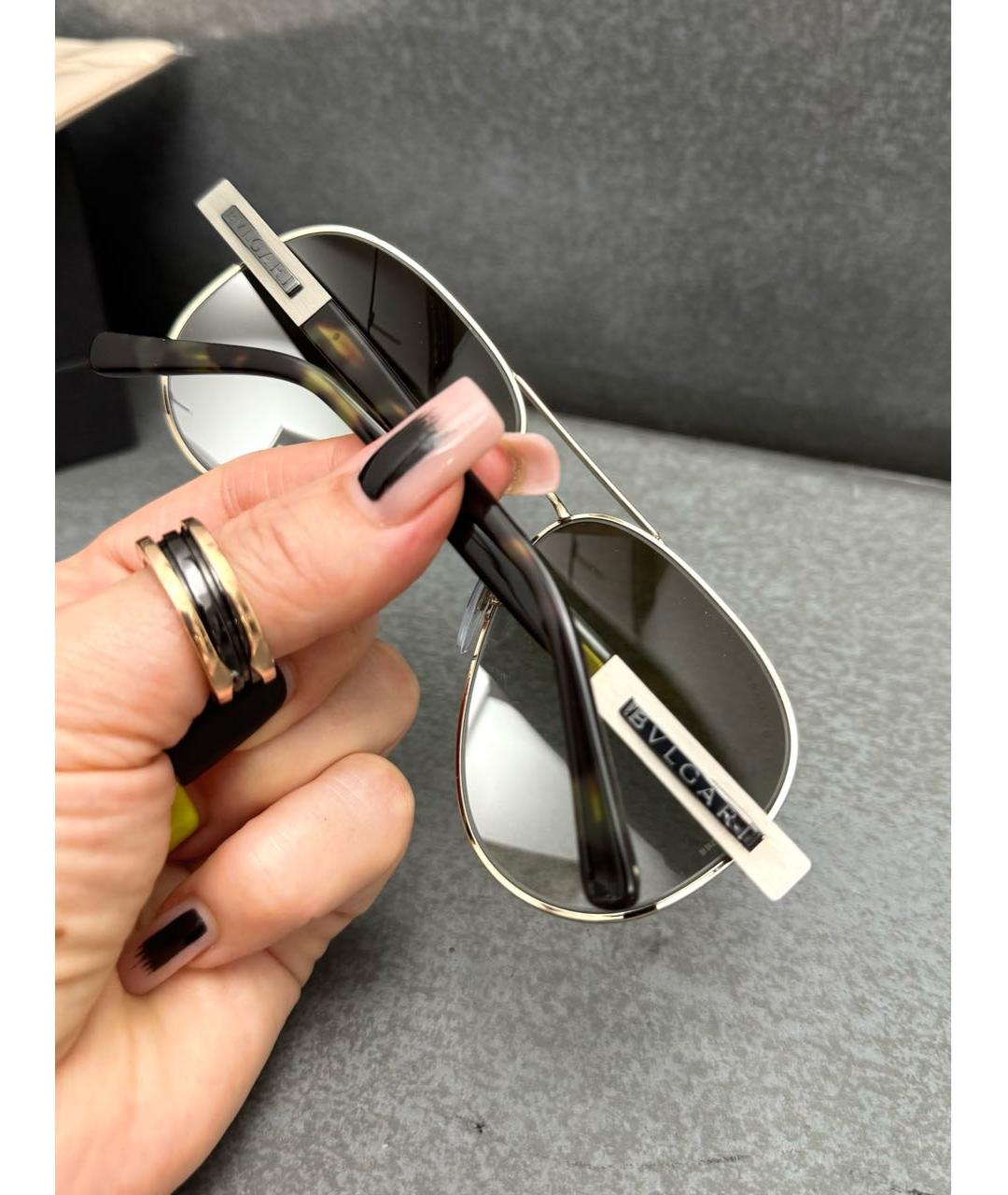 BVLGARI Коричневые металлические солнцезащитные очки, фото 2