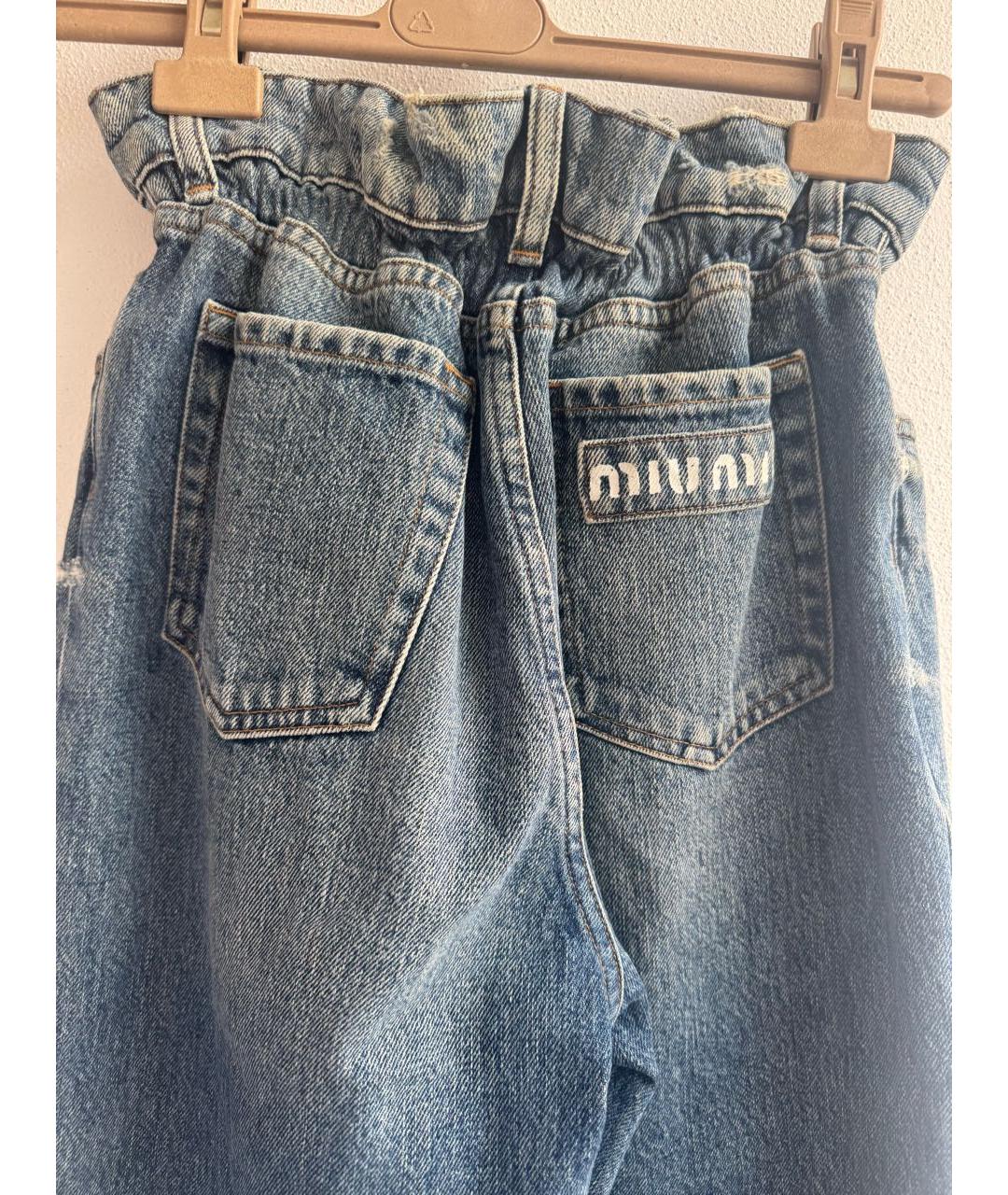 MIU MIU Голубые хлопковые прямые джинсы, фото 3