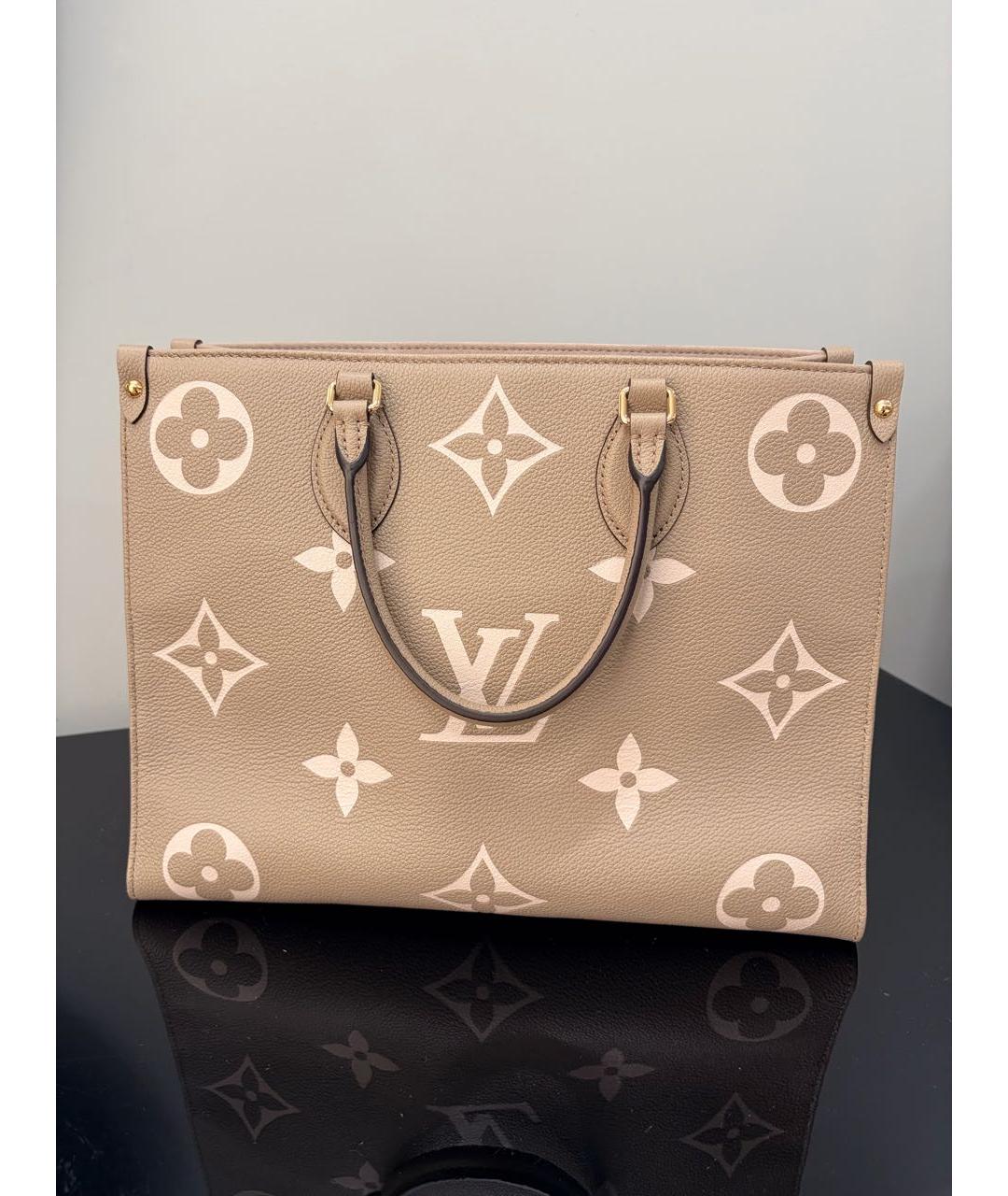 LOUIS VUITTON Бежевая кожаная сумка тоут, фото 3
