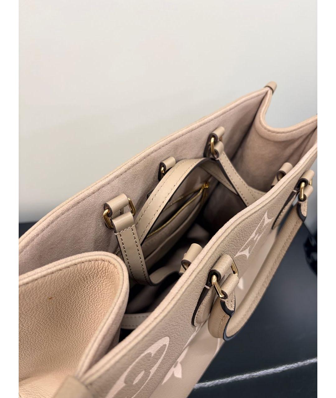 LOUIS VUITTON Бежевая кожаная сумка тоут, фото 4