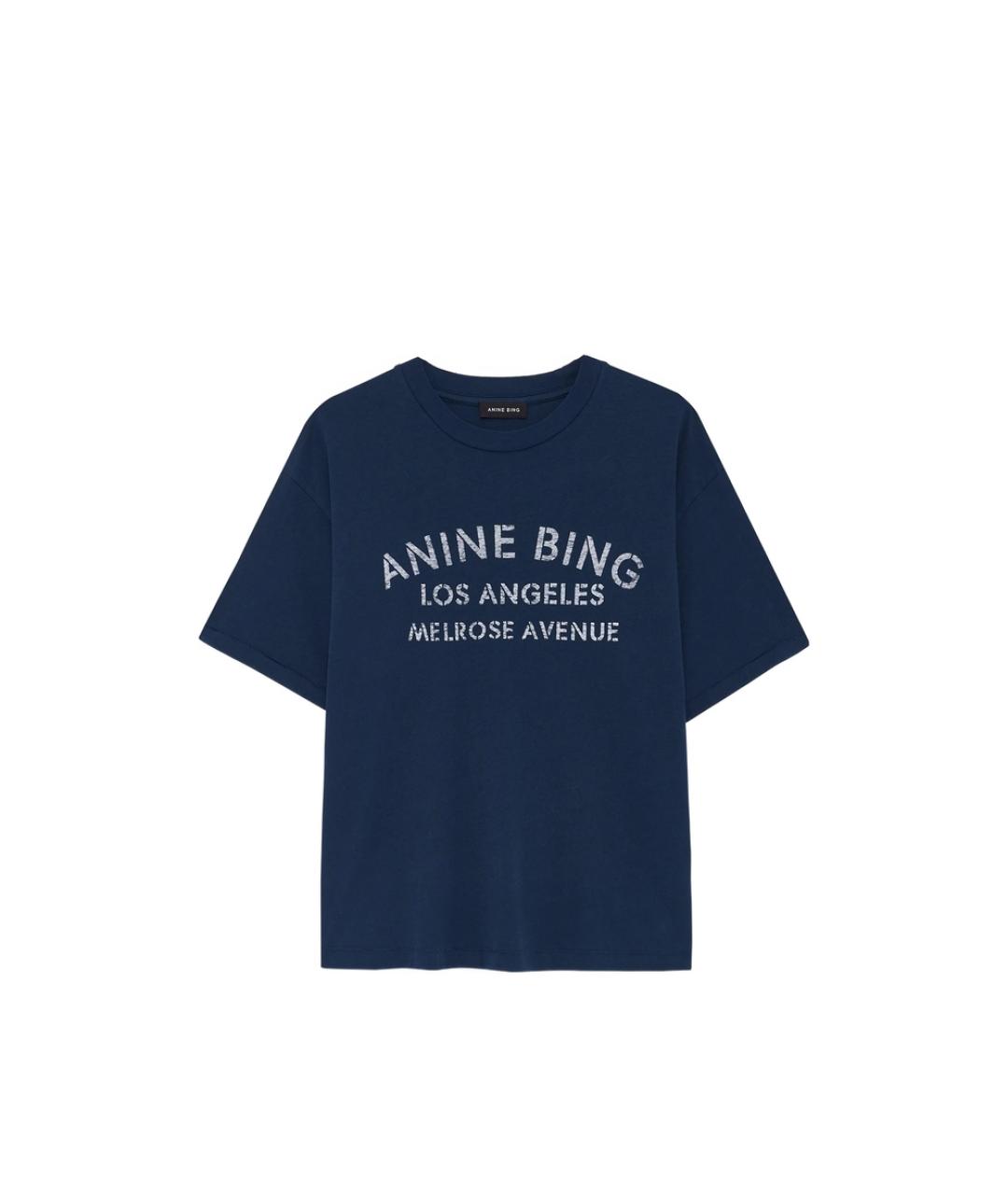 ANINE BING Синяя хлопковая футболка, фото 5
