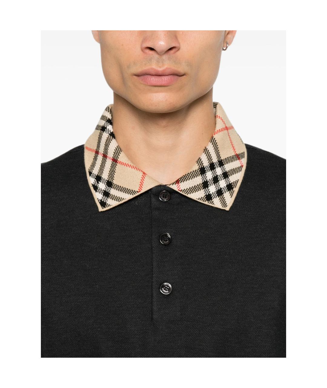 BURBERRY Черное хлопковое поло с коротким рукавом, фото 4