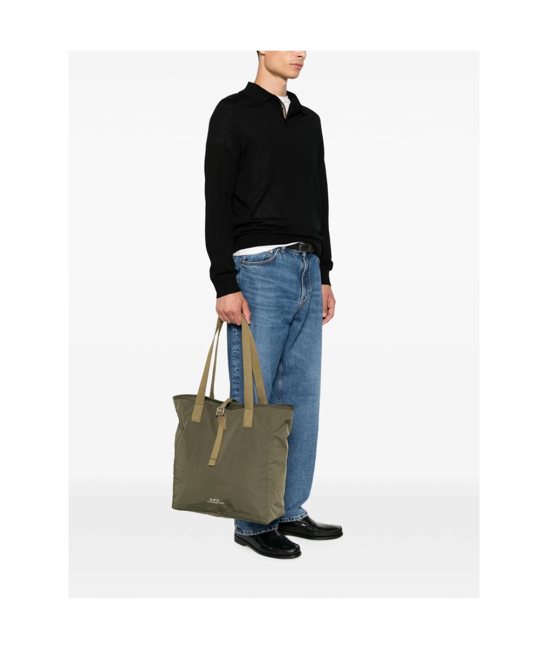 A.P.C. Зеленая тканевая сумка на плечо, фото 3