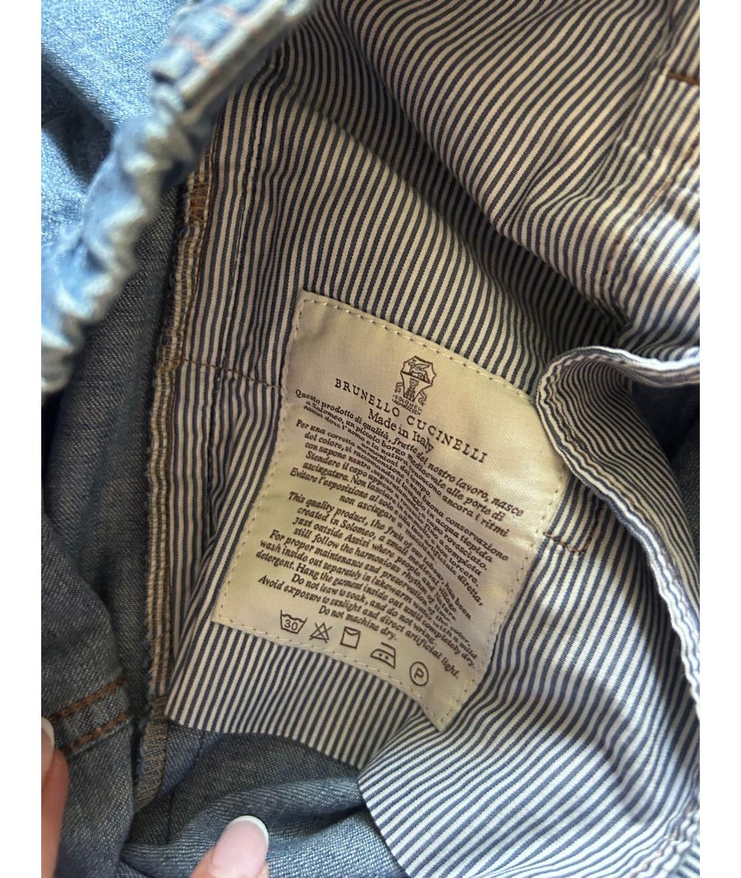 BRUNELLO CUCINELLI Синие хлопковые брюки широкие, фото 3