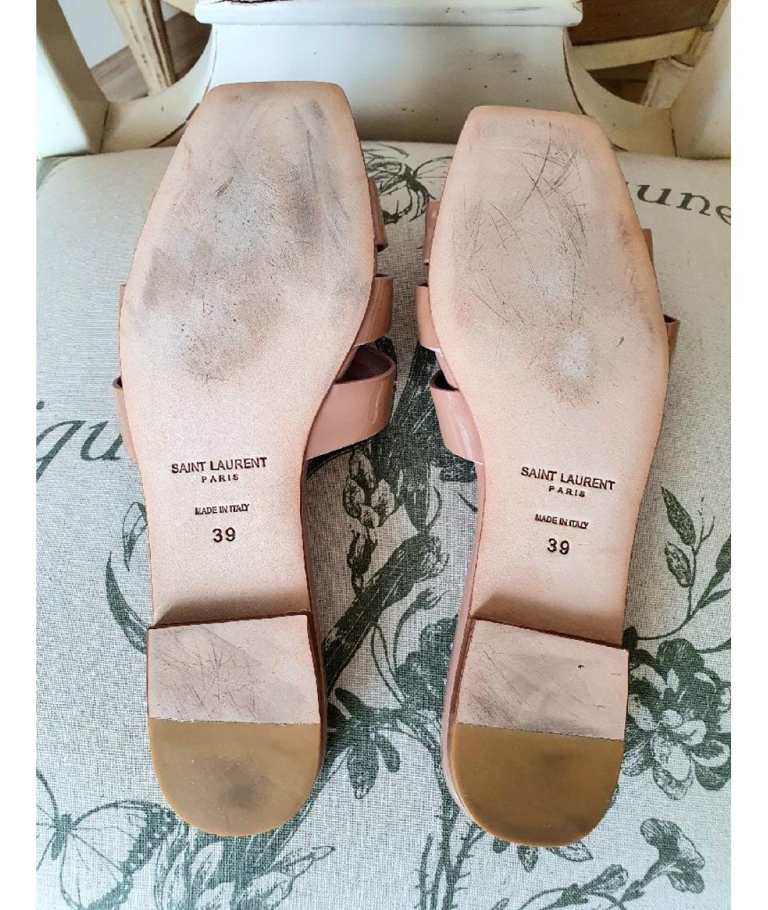 SAINT LAURENT Бежевые кожаные мюли, фото 5