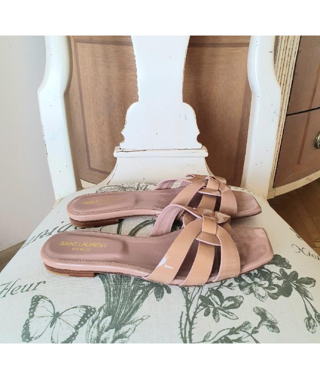 SAINT LAURENT Бежевые кожаные мюли, фото 7