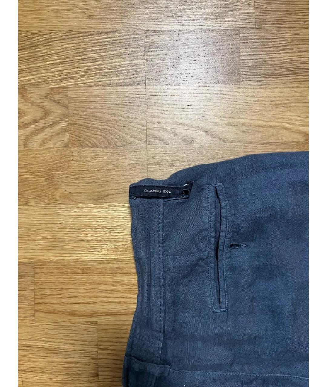 TRUSSARDI JEANS Темно-синие льняные повседневные брюки, фото 5