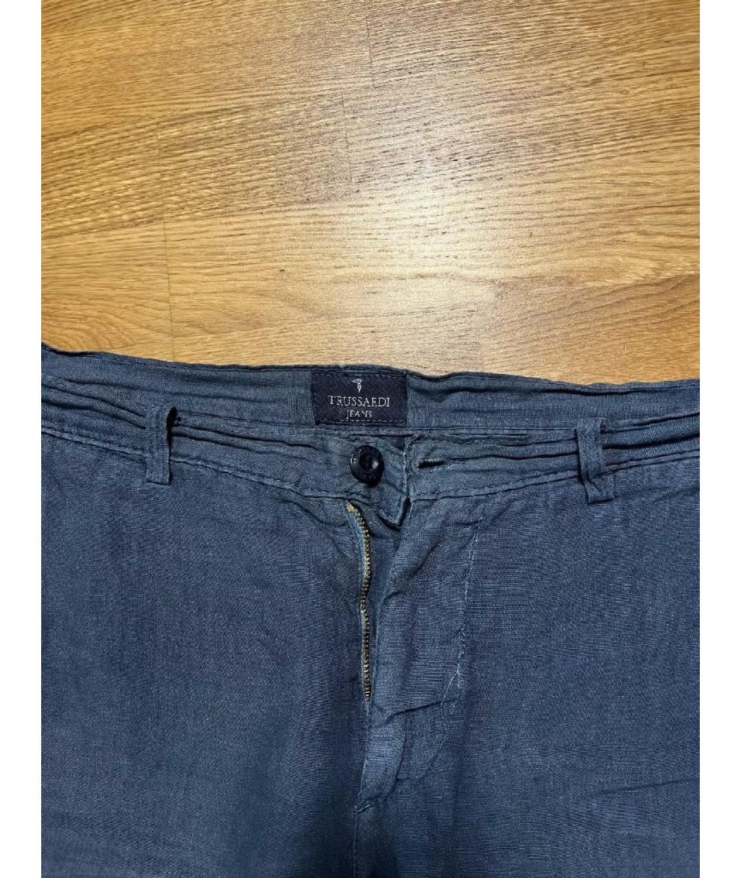 TRUSSARDI JEANS Темно-синие льняные повседневные брюки, фото 3