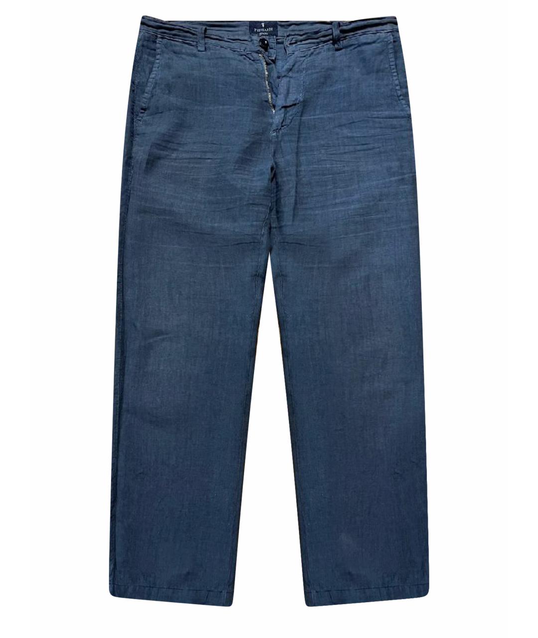 TRUSSARDI JEANS Темно-синие льняные повседневные брюки, фото 6