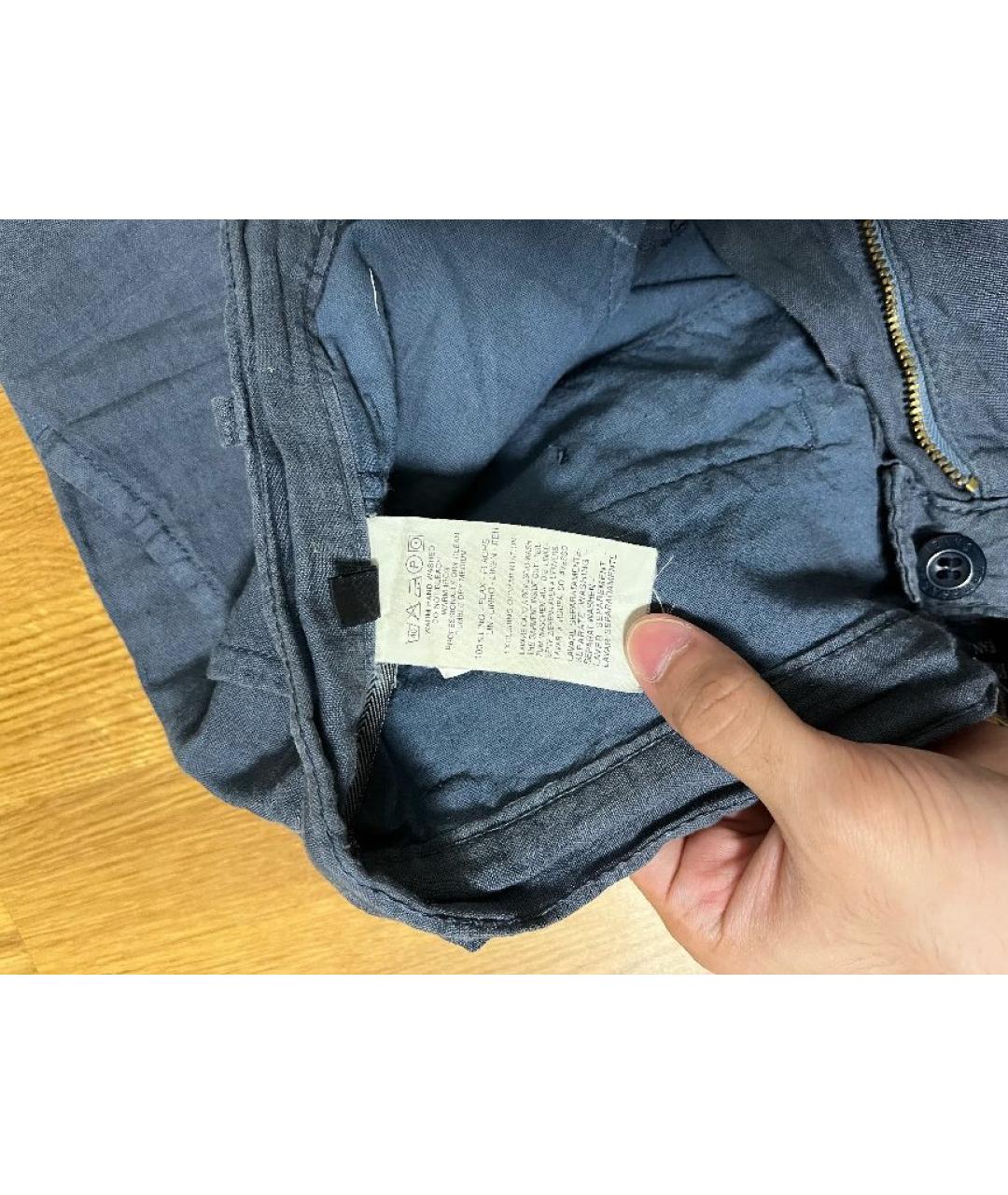 TRUSSARDI JEANS Темно-синие льняные повседневные брюки, фото 4