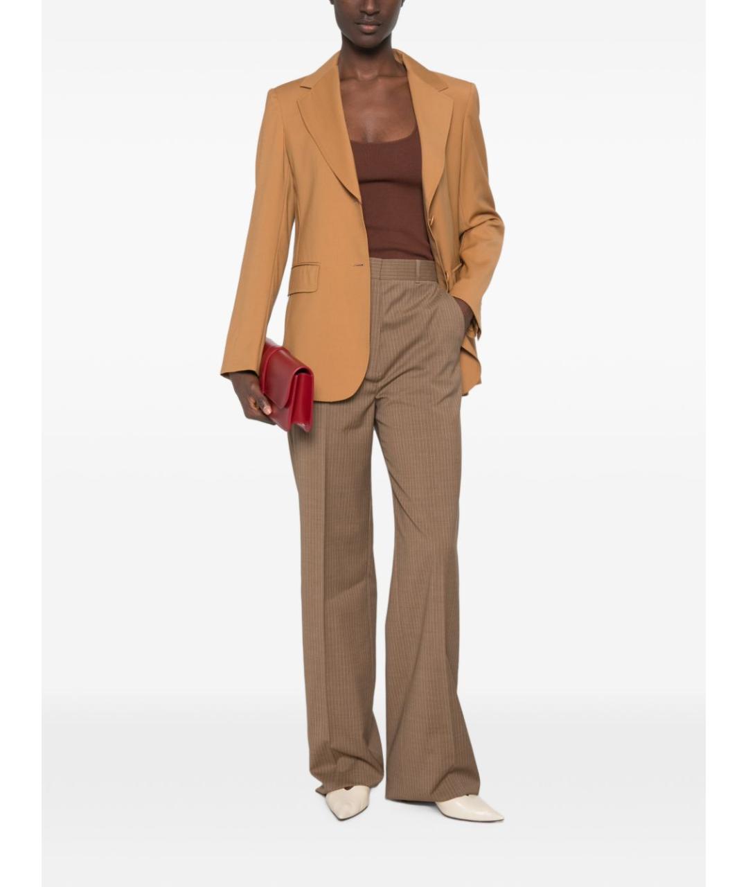 MAX MARA Бежевые шерстяные прямые брюки, фото 5