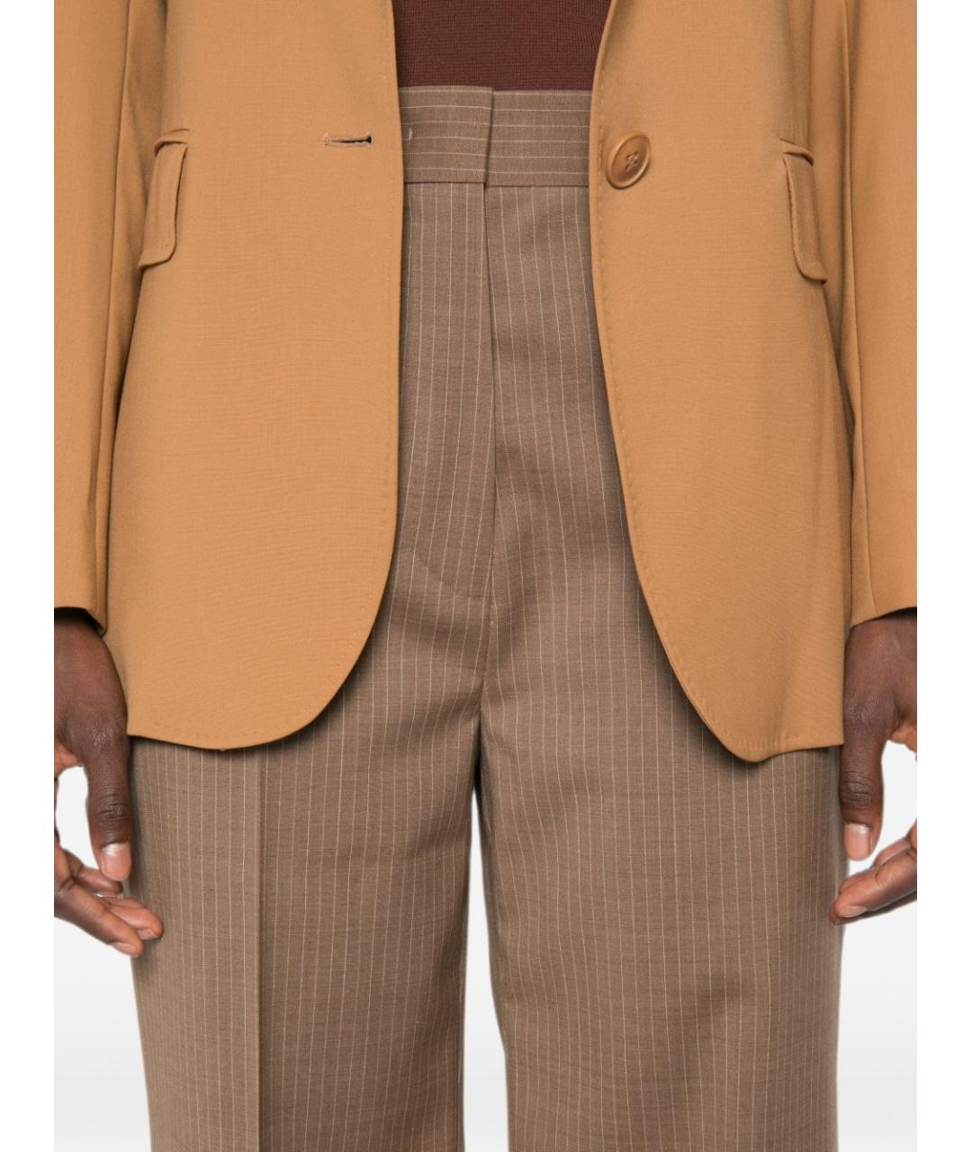 MAX MARA Бежевые шерстяные прямые брюки, фото 4