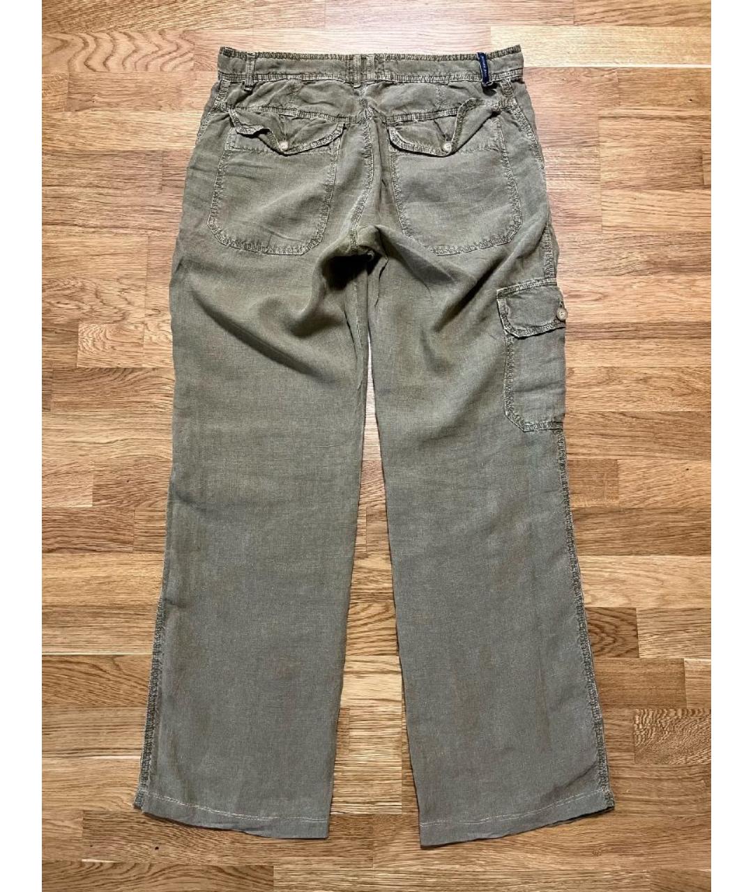 TRUSSARDI Хаки льняные повседневные брюки, фото 2