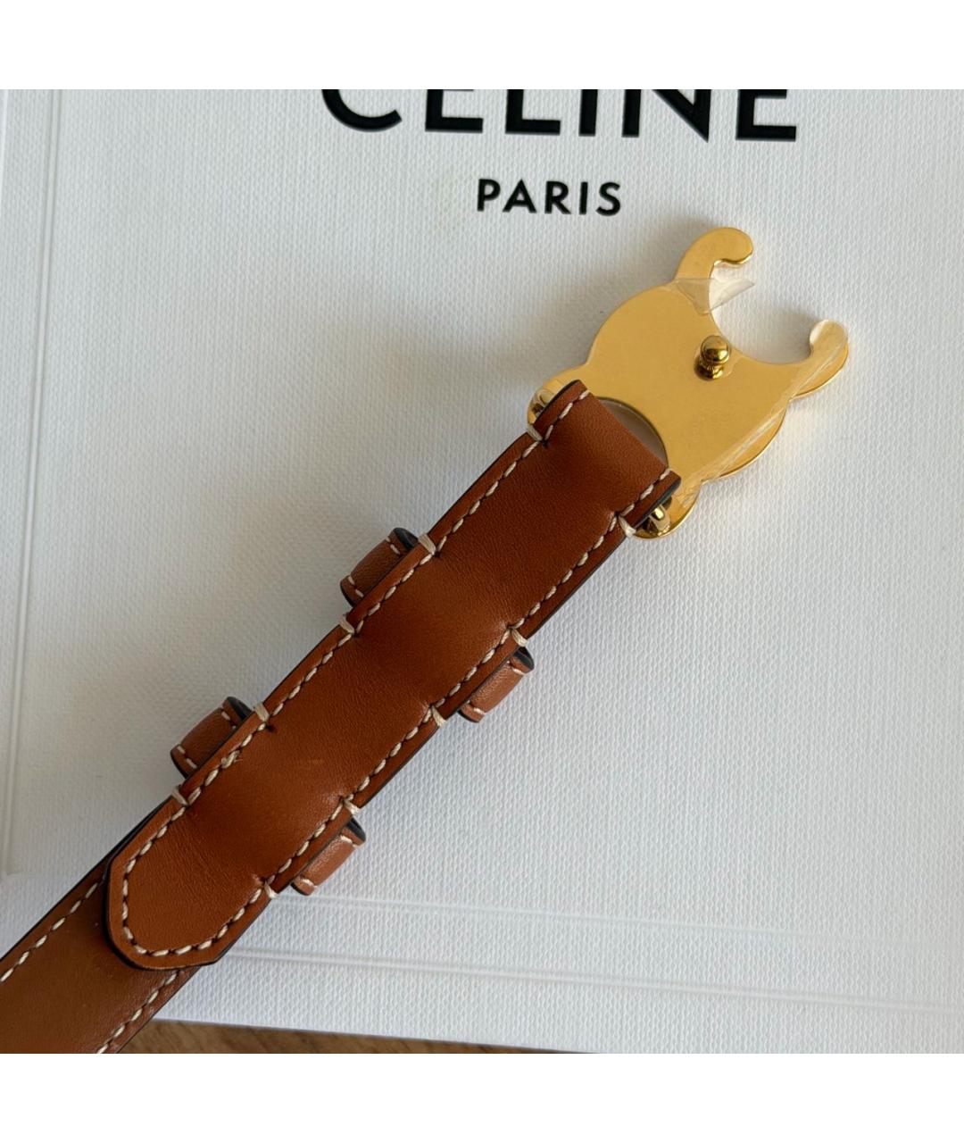 CELINE Коричневый кожаный ремень, фото 5