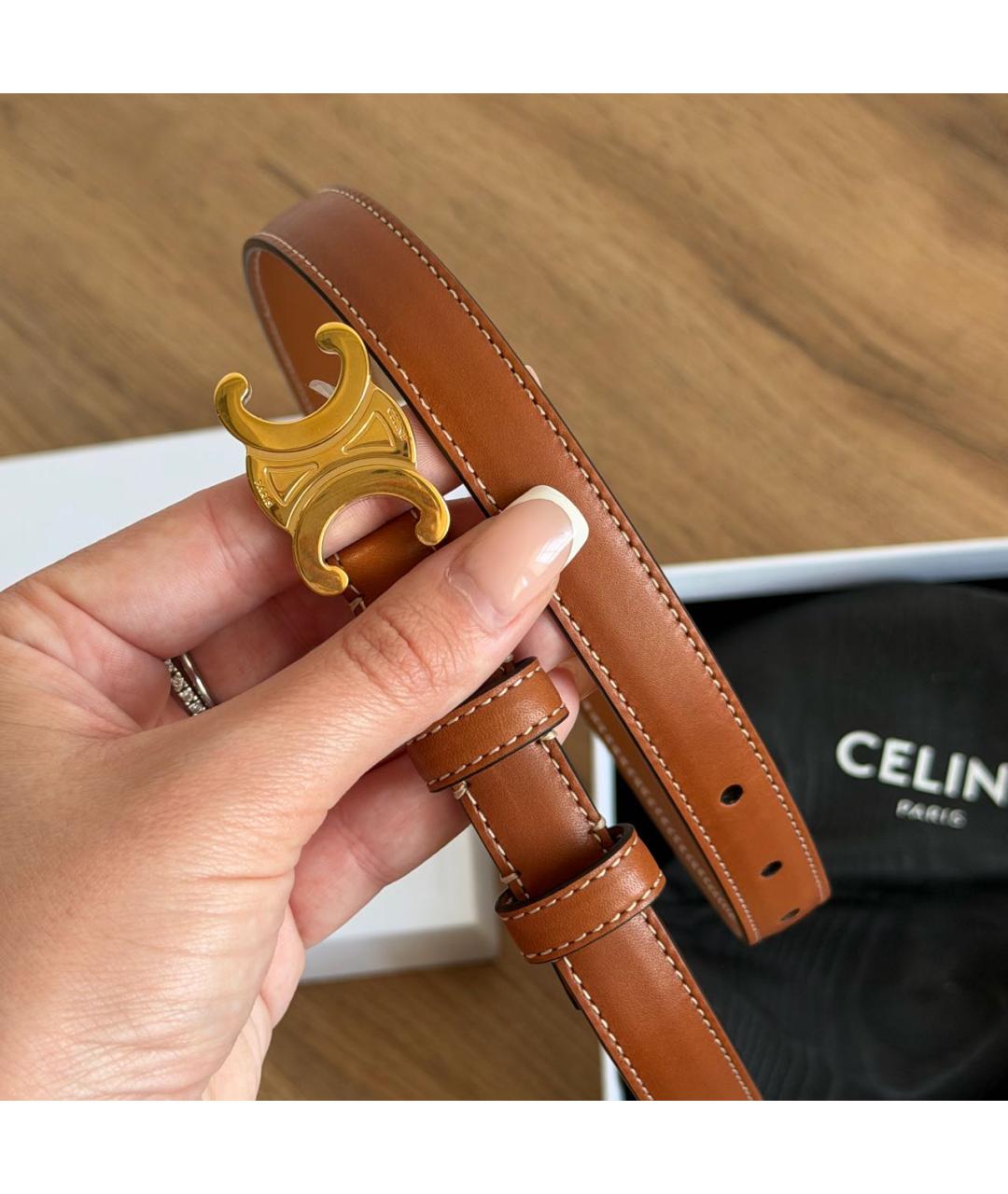 CELINE Коричневый кожаный ремень, фото 6
