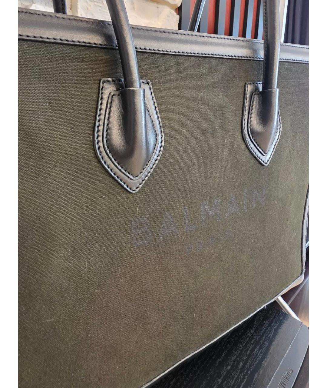 BALMAIN Хаки тканевая сумка тоут, фото 9