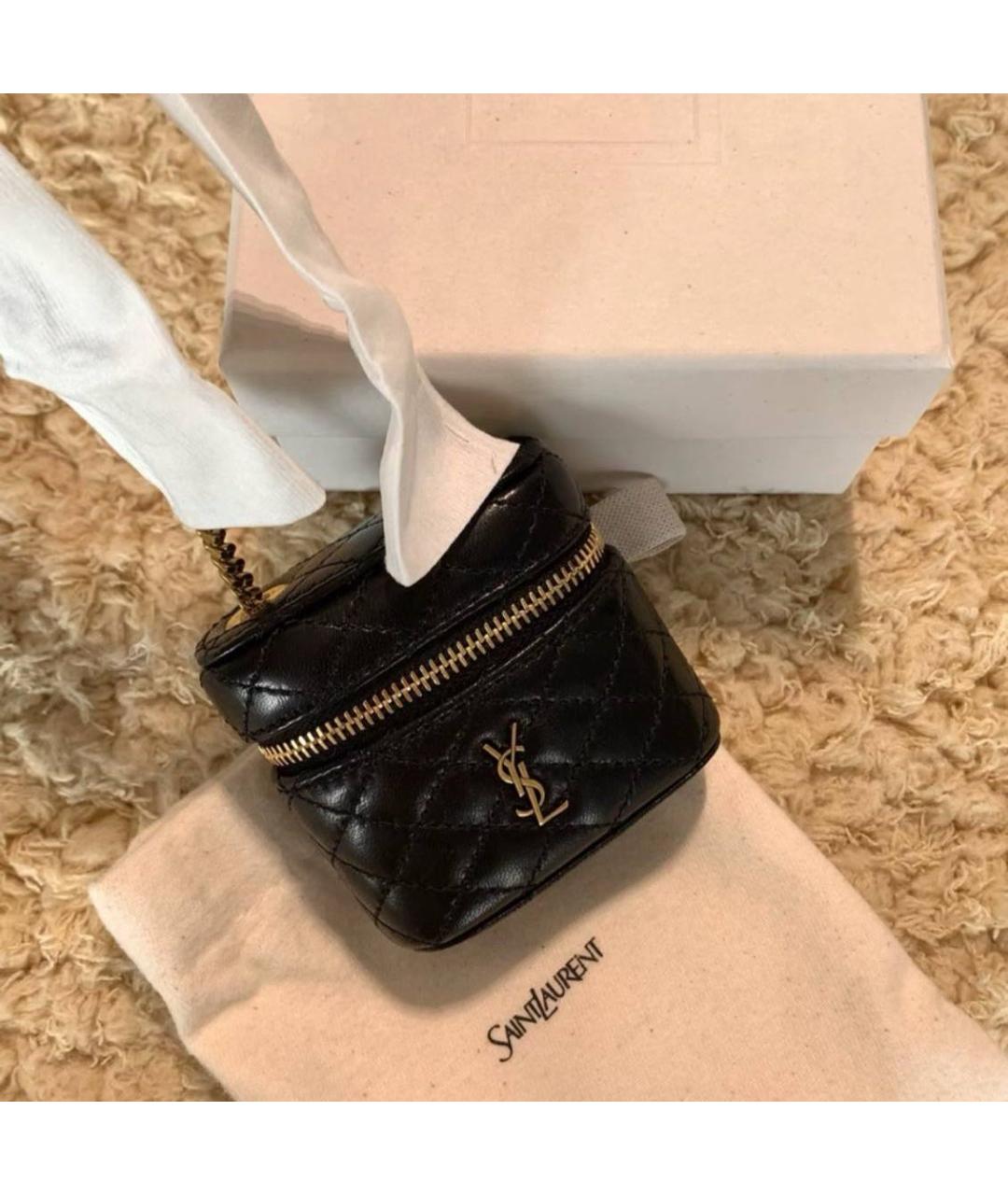 SAINT LAURENT Черная кожаная сумка с короткими ручками, фото 3