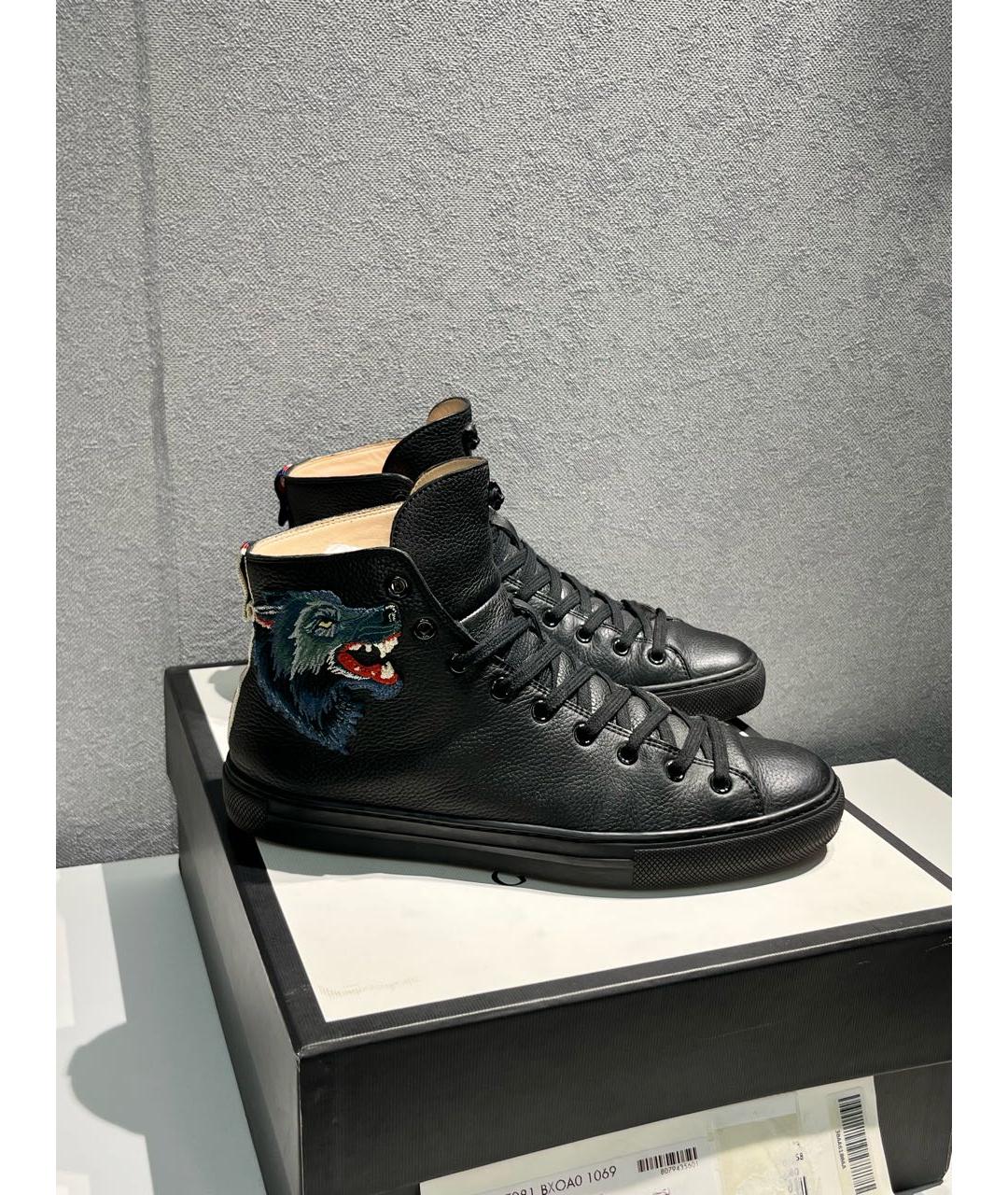 GUCCI Черные кожаные высокие кроссовки / кеды, фото 9