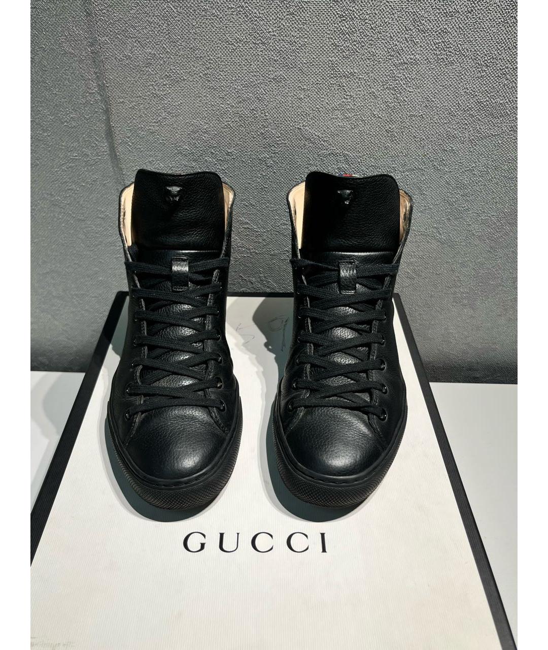GUCCI Черные кожаные высокие кроссовки / кеды, фото 6