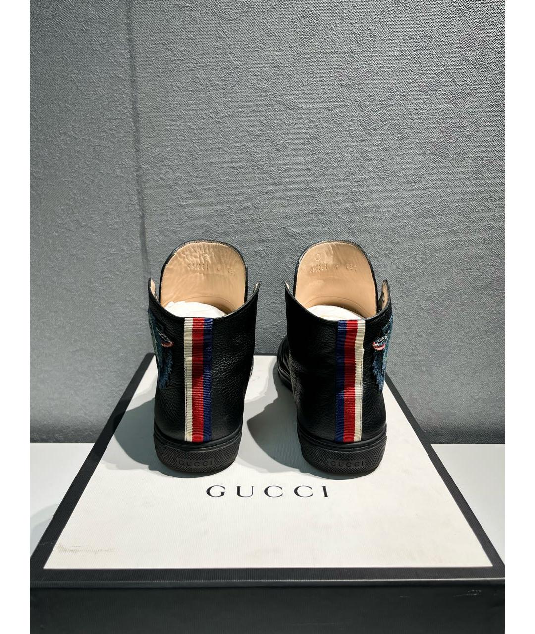 GUCCI Черные кожаные высокие кроссовки / кеды, фото 7