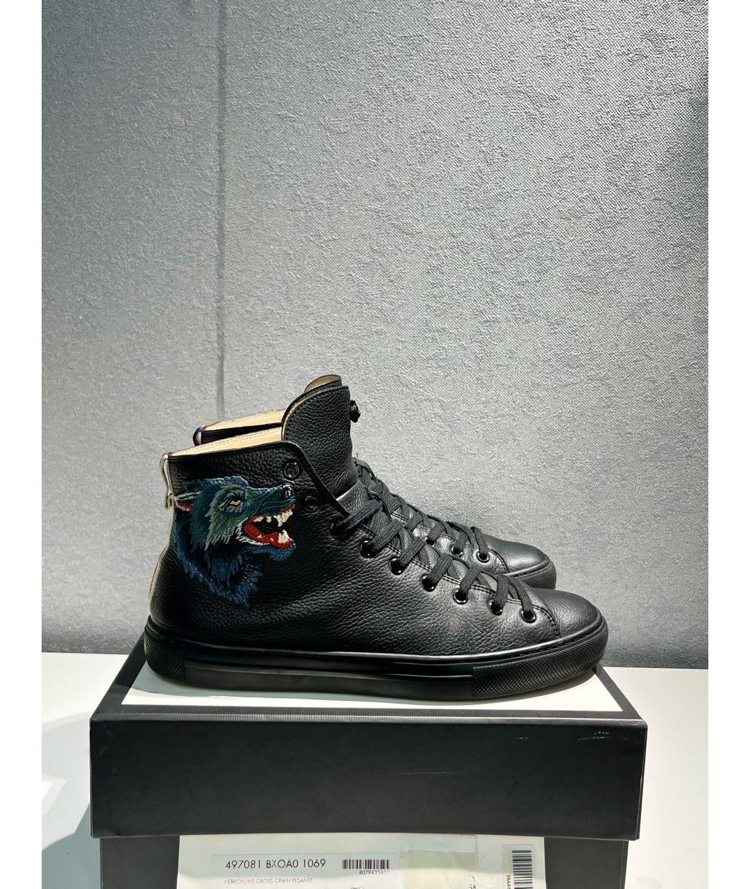 GUCCI Черные кожаные высокие кроссовки / кеды, фото 3
