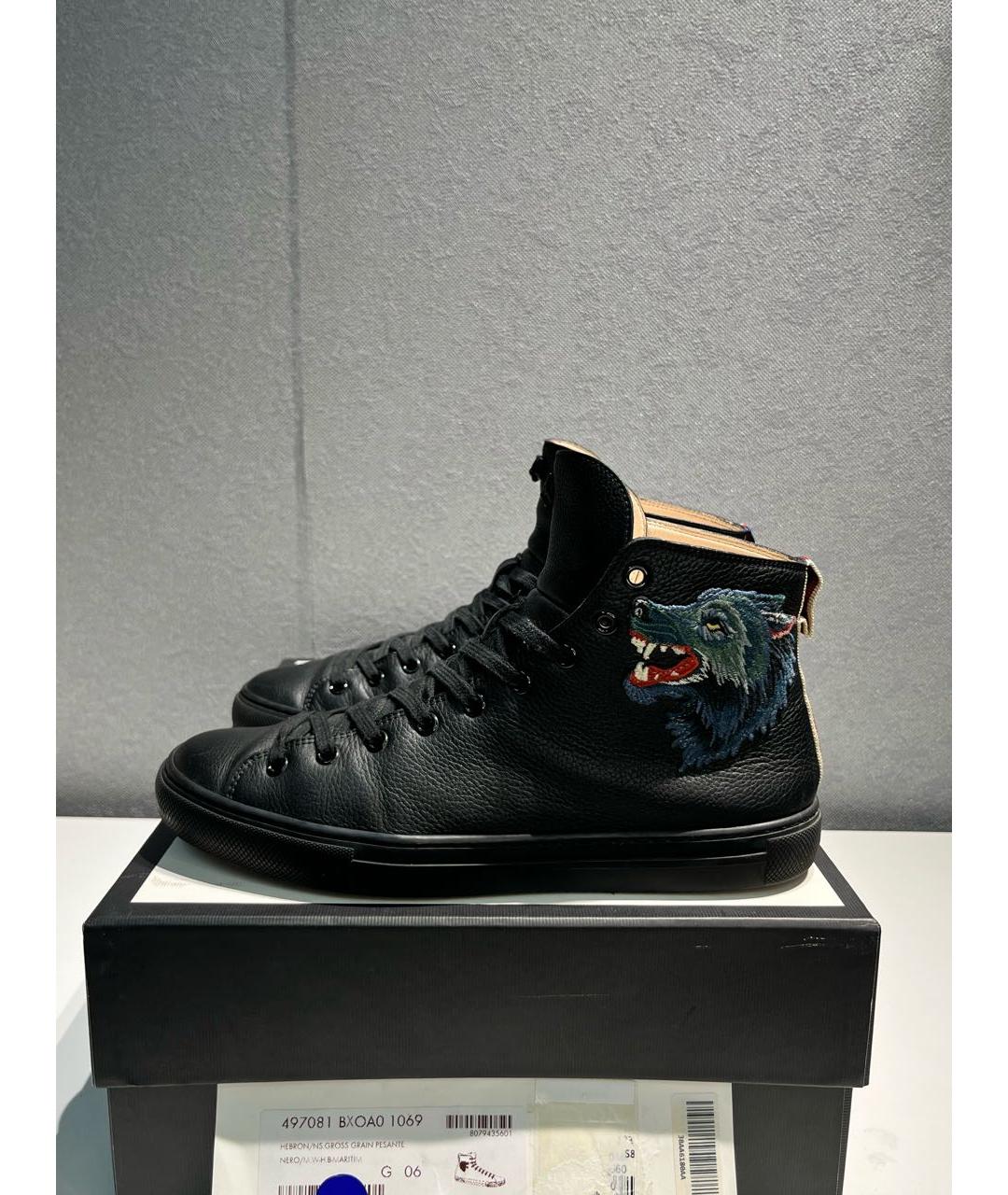GUCCI Черные кожаные высокие кроссовки / кеды, фото 4