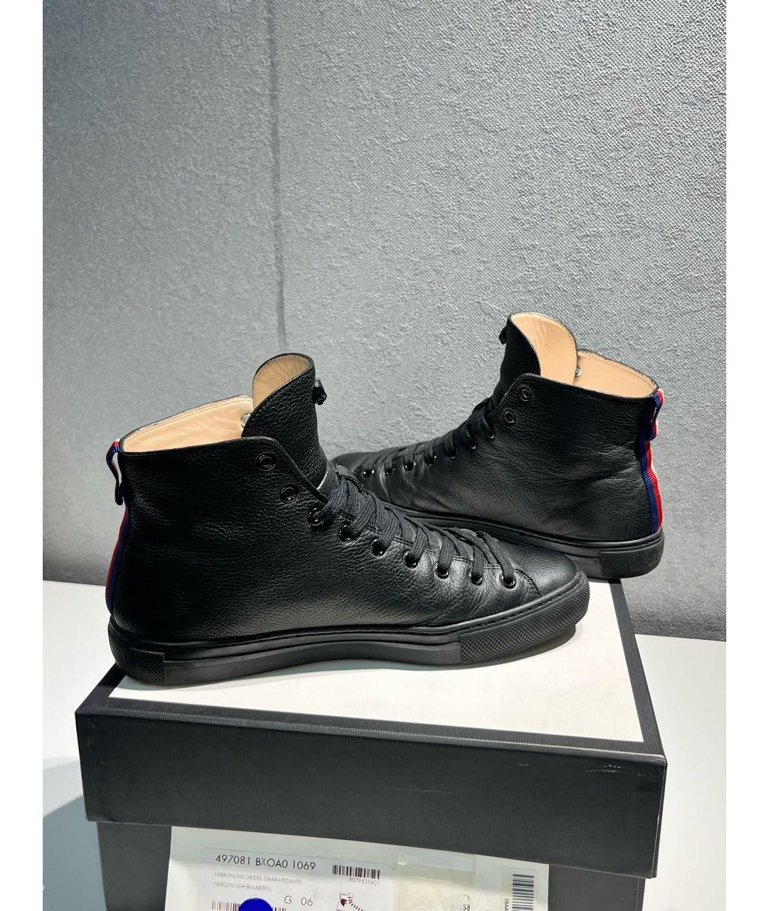 GUCCI Черные кожаные высокие кроссовки / кеды, фото 5