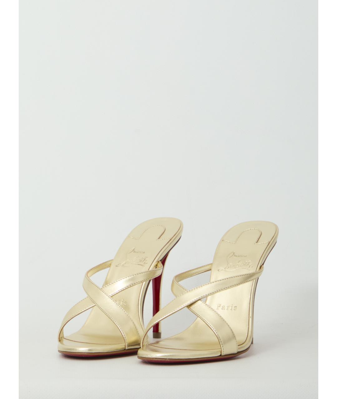 CHRISTIAN LOUBOUTIN Золотые кожаные мюли, фото 2