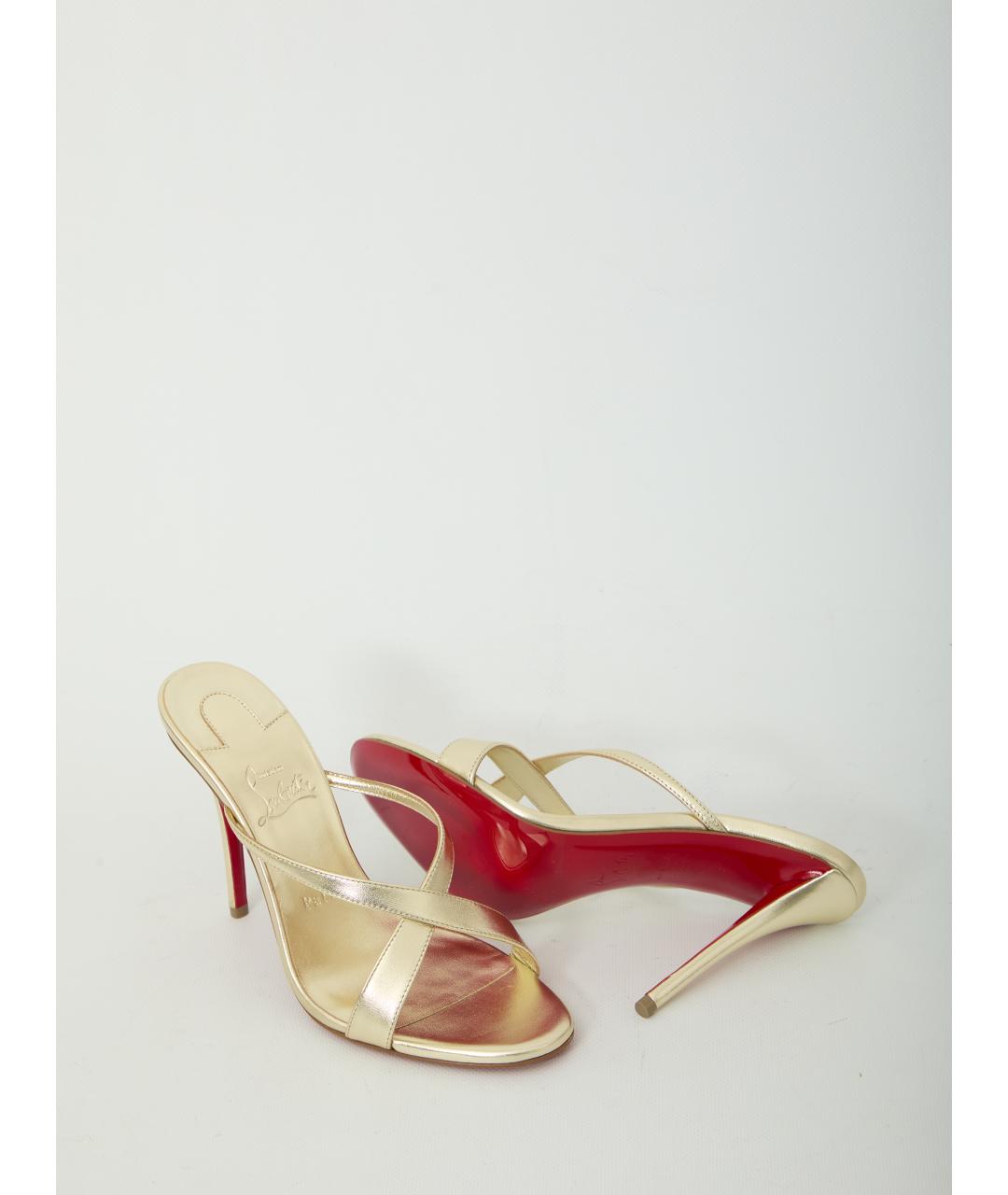 CHRISTIAN LOUBOUTIN Золотые кожаные мюли, фото 5