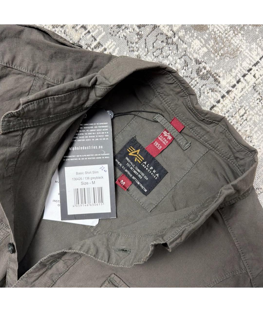 ALPHA INDUSTRIES Антрацитовая хлопковая кэжуал рубашка, фото 4