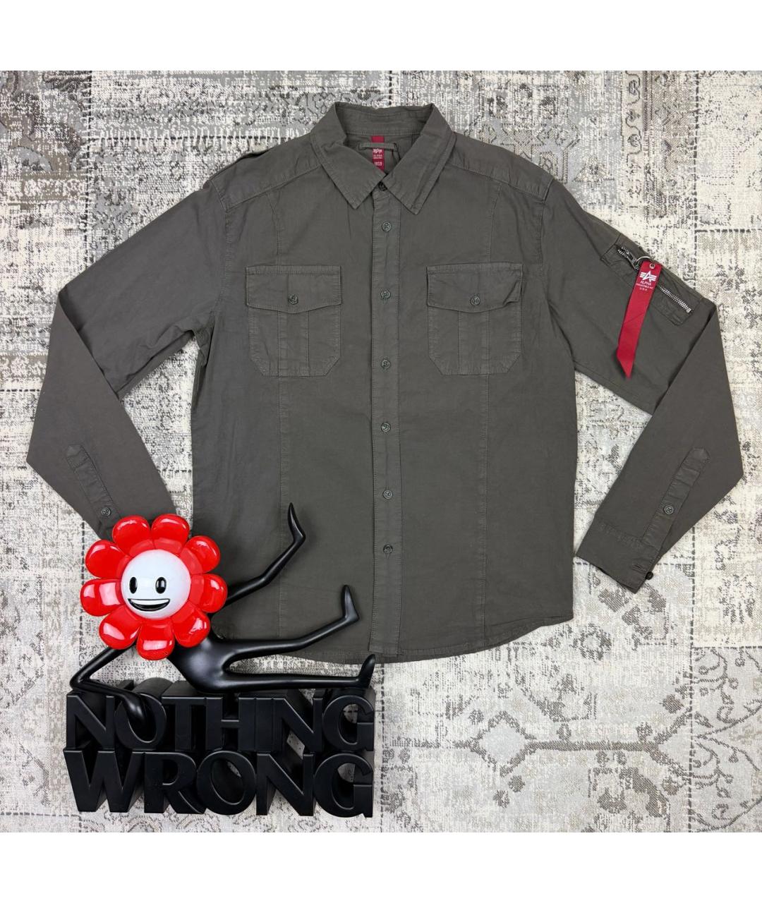 ALPHA INDUSTRIES Антрацитовая хлопковая кэжуал рубашка, фото 6