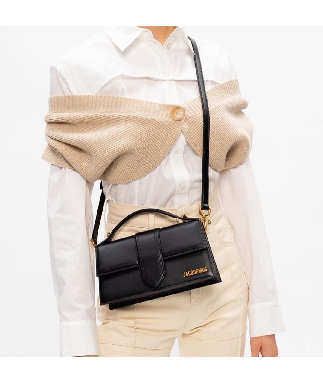 JACQUEMUS Черная кожаная сумка с короткими ручками, фото 5