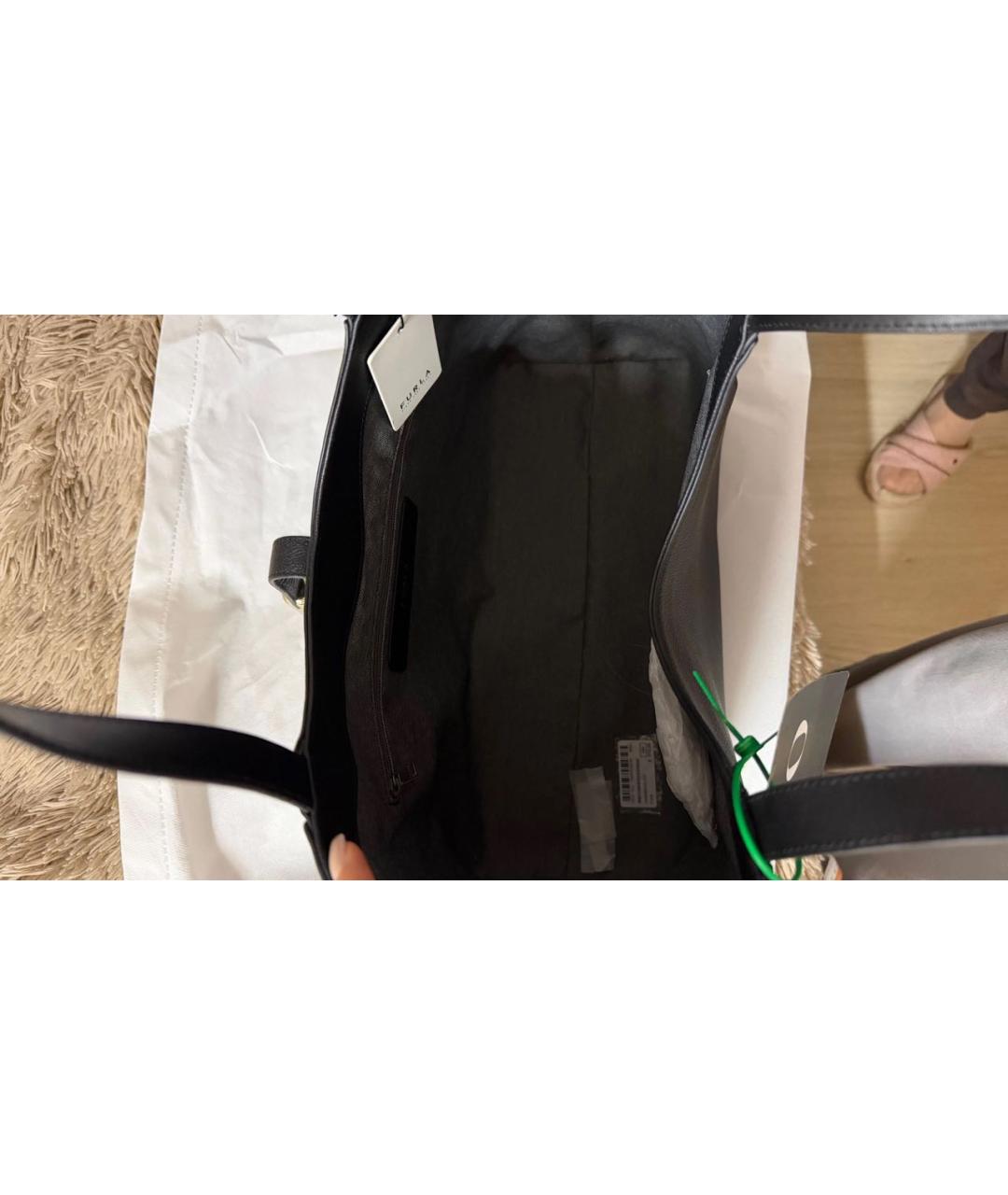 FURLA Черная кожаная сумка тоут, фото 4