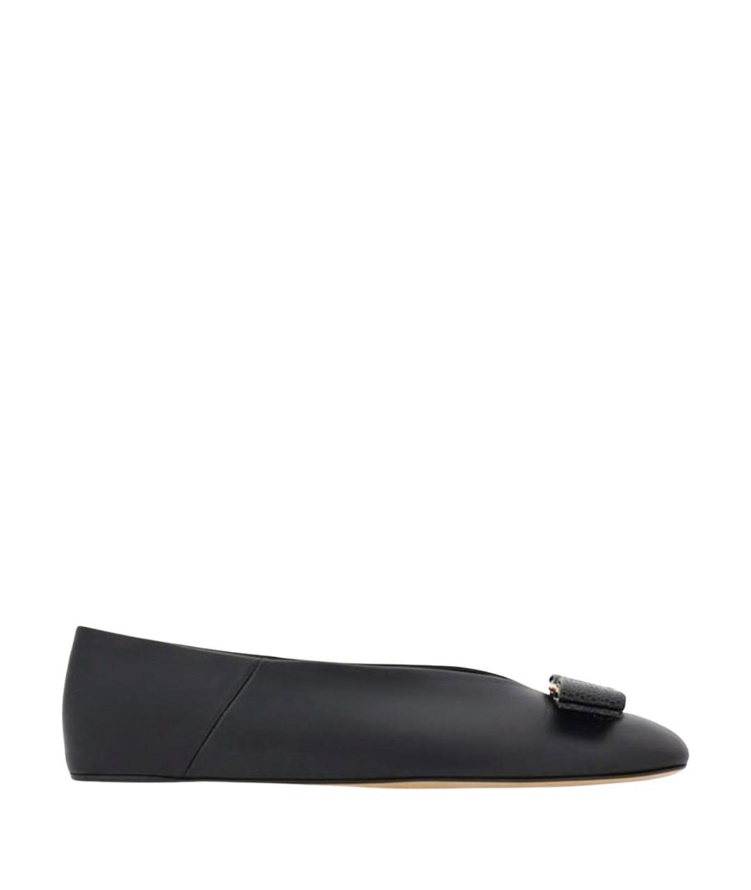 FERRAGAMO Черные кожаные балетки, фото 1