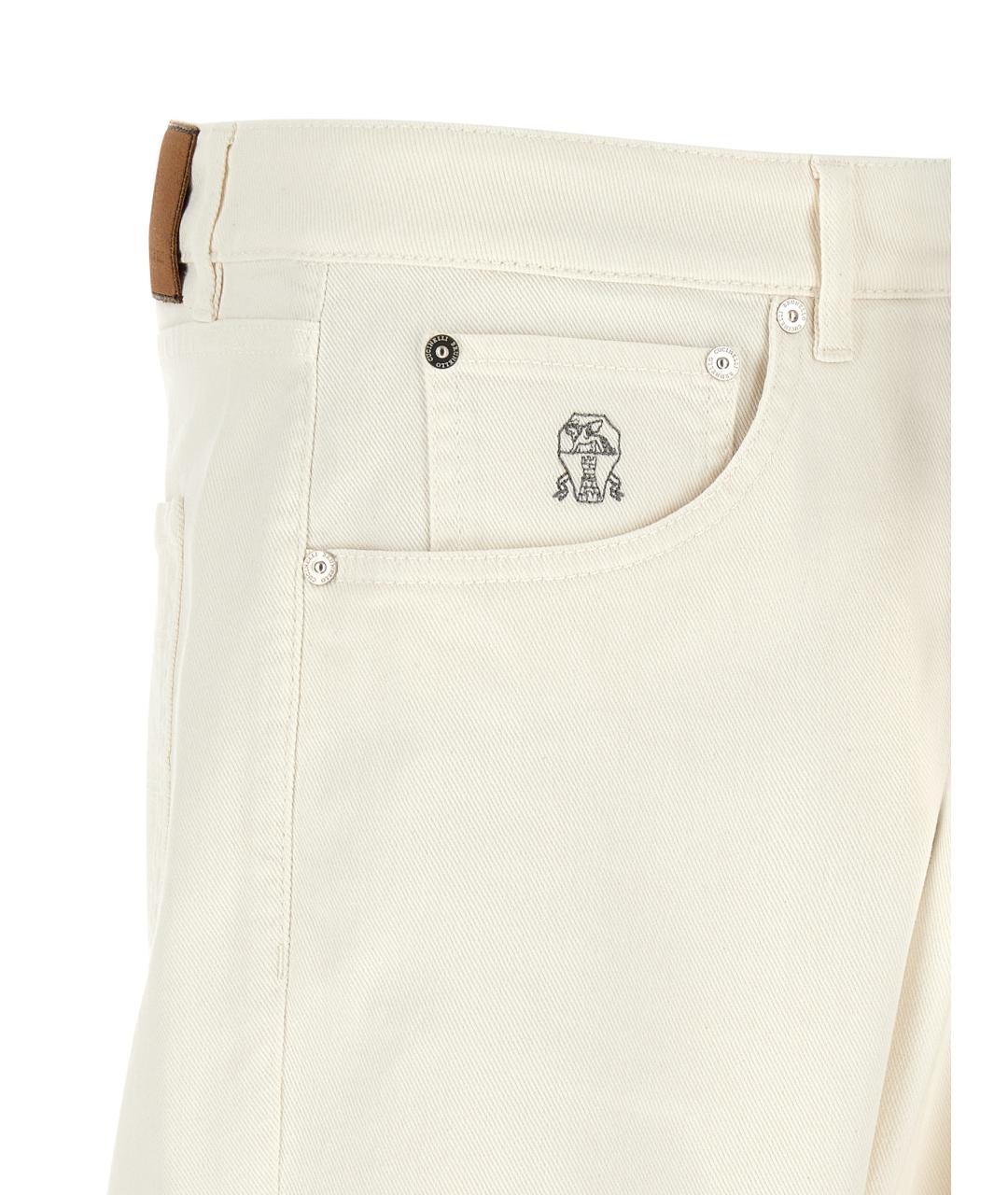 BRUNELLO CUCINELLI Белые хлопковые прямые джинсы, фото 5