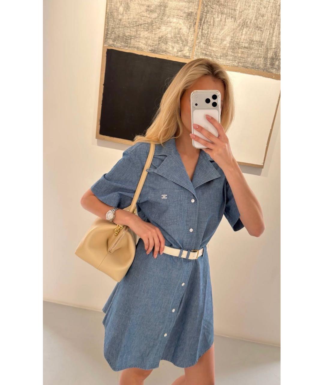CELINE Синее хлопковое повседневное платье, фото 4