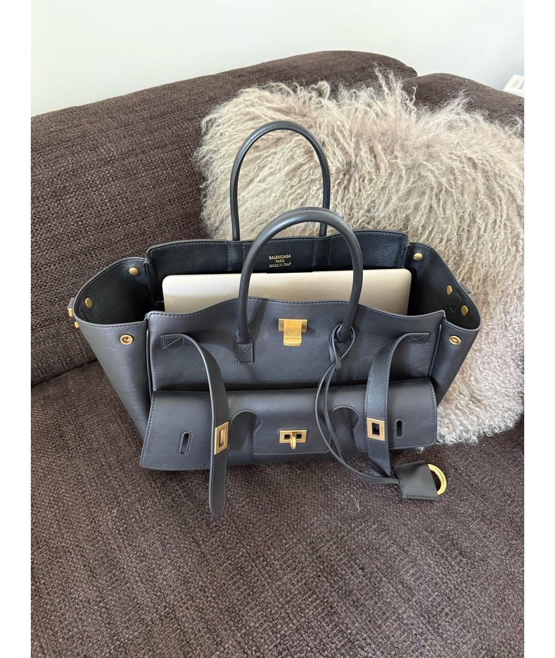 BALENCIAGA Черная кожаная сумка тоут, фото 9