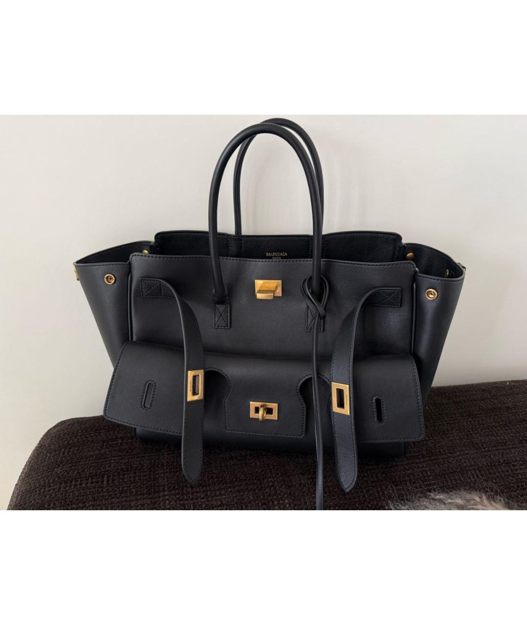 BALENCIAGA Черная кожаная сумка тоут, фото 7