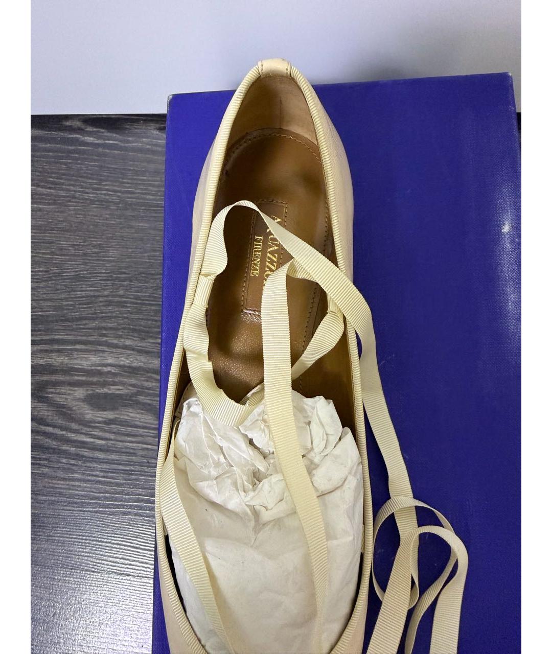 AQUAZZURA Бежевые кожаные балетки, фото 8