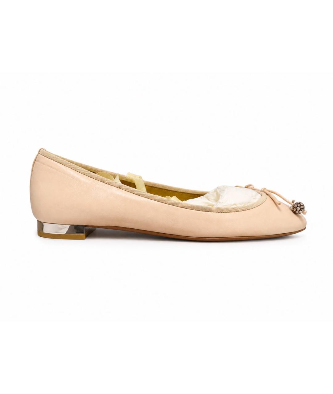 AQUAZZURA Бежевые кожаные балетки, фото 9