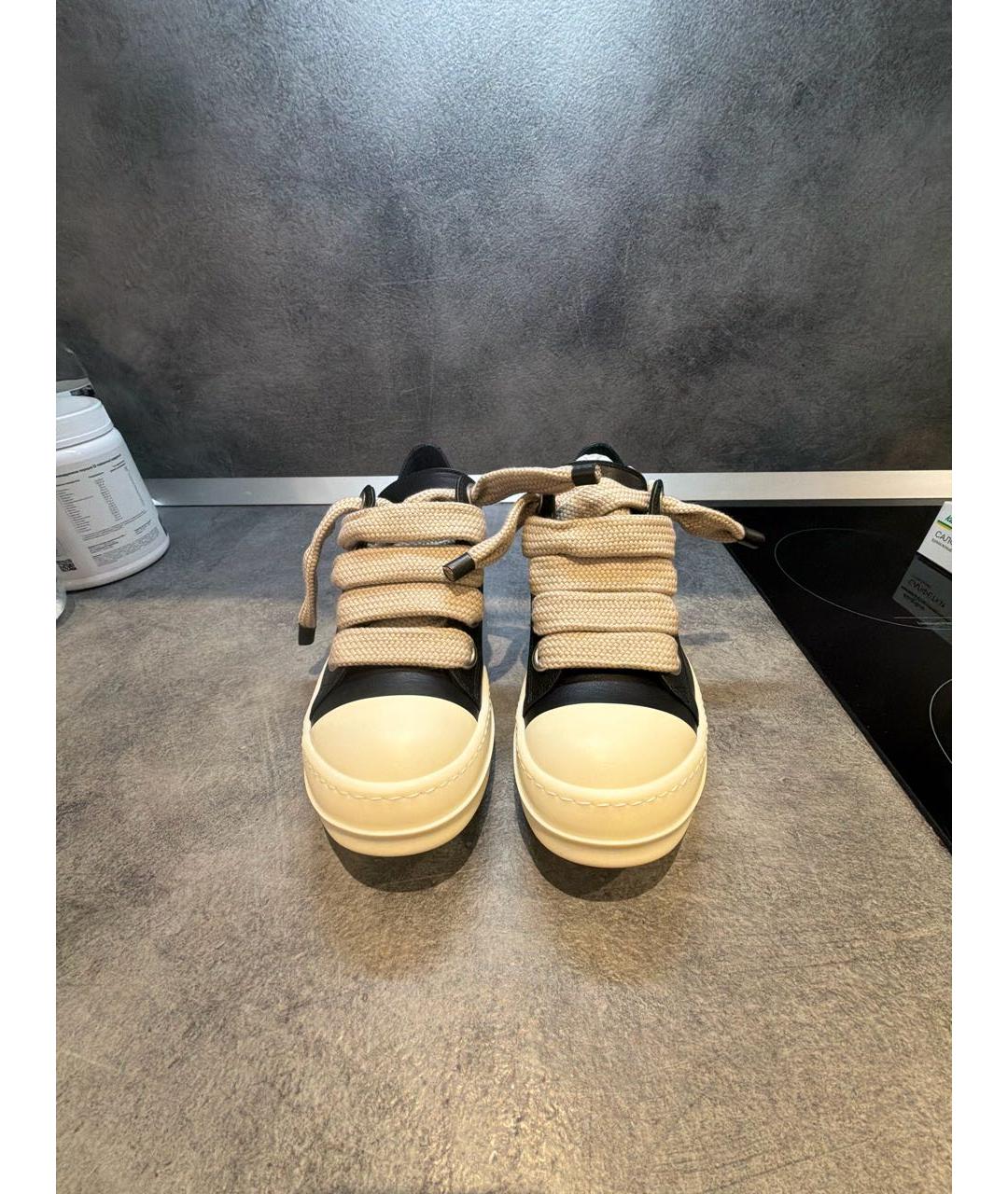 RICK OWENS Черные кожаные кеды, фото 2