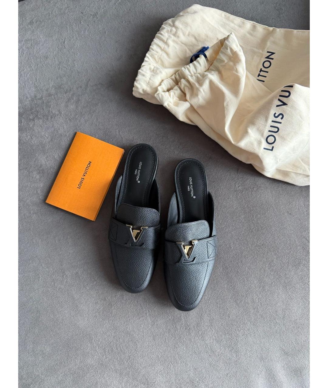 LOUIS VUITTON Черные кожаные мюли, фото 2