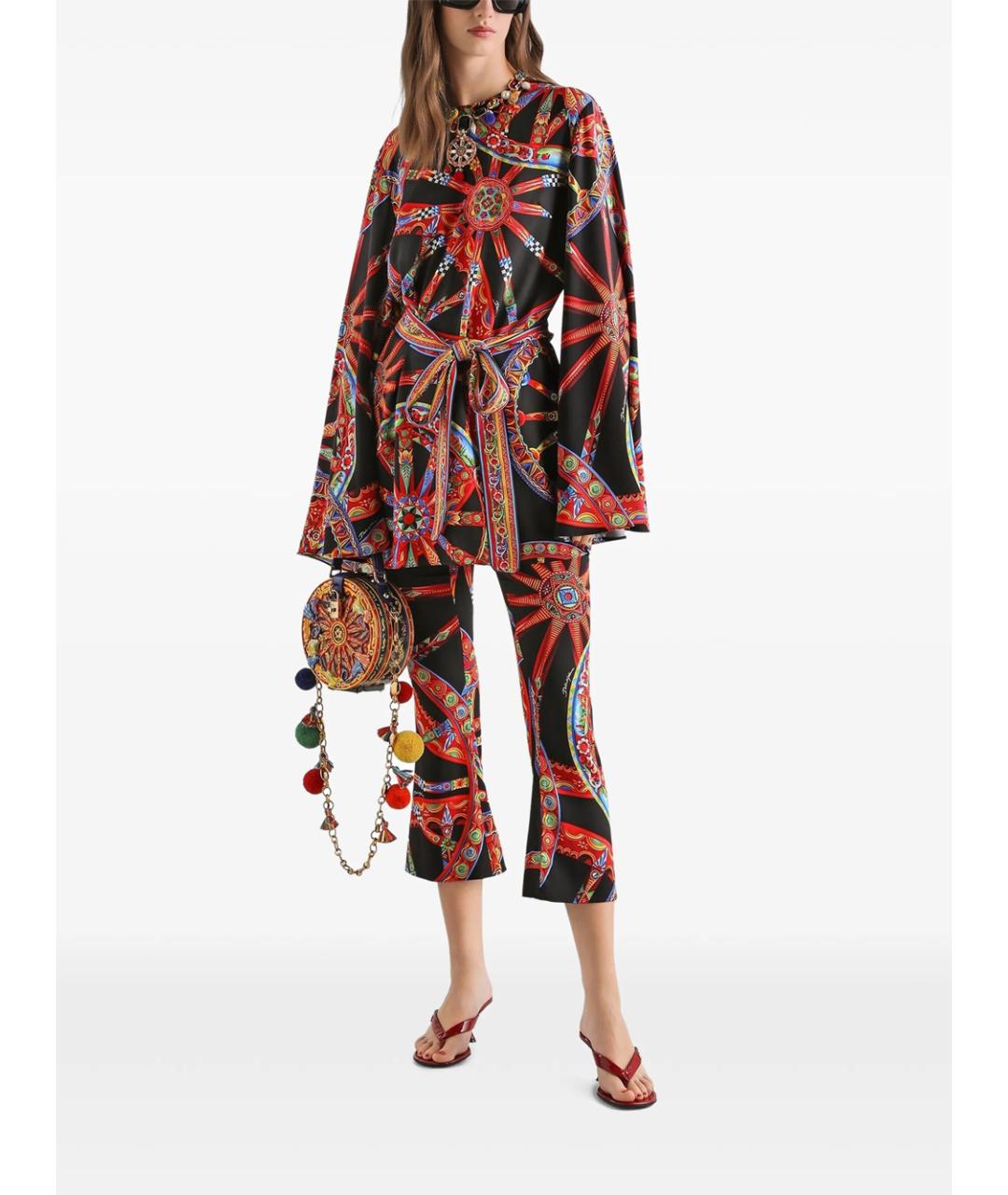 DOLCE&GABBANA Мульти шелковые прямые брюки, фото 2