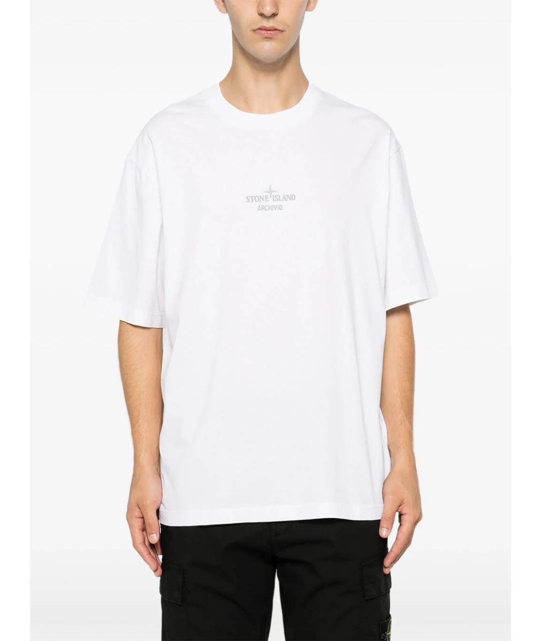STONE ISLAND Белая хлопковая футболка, фото 4