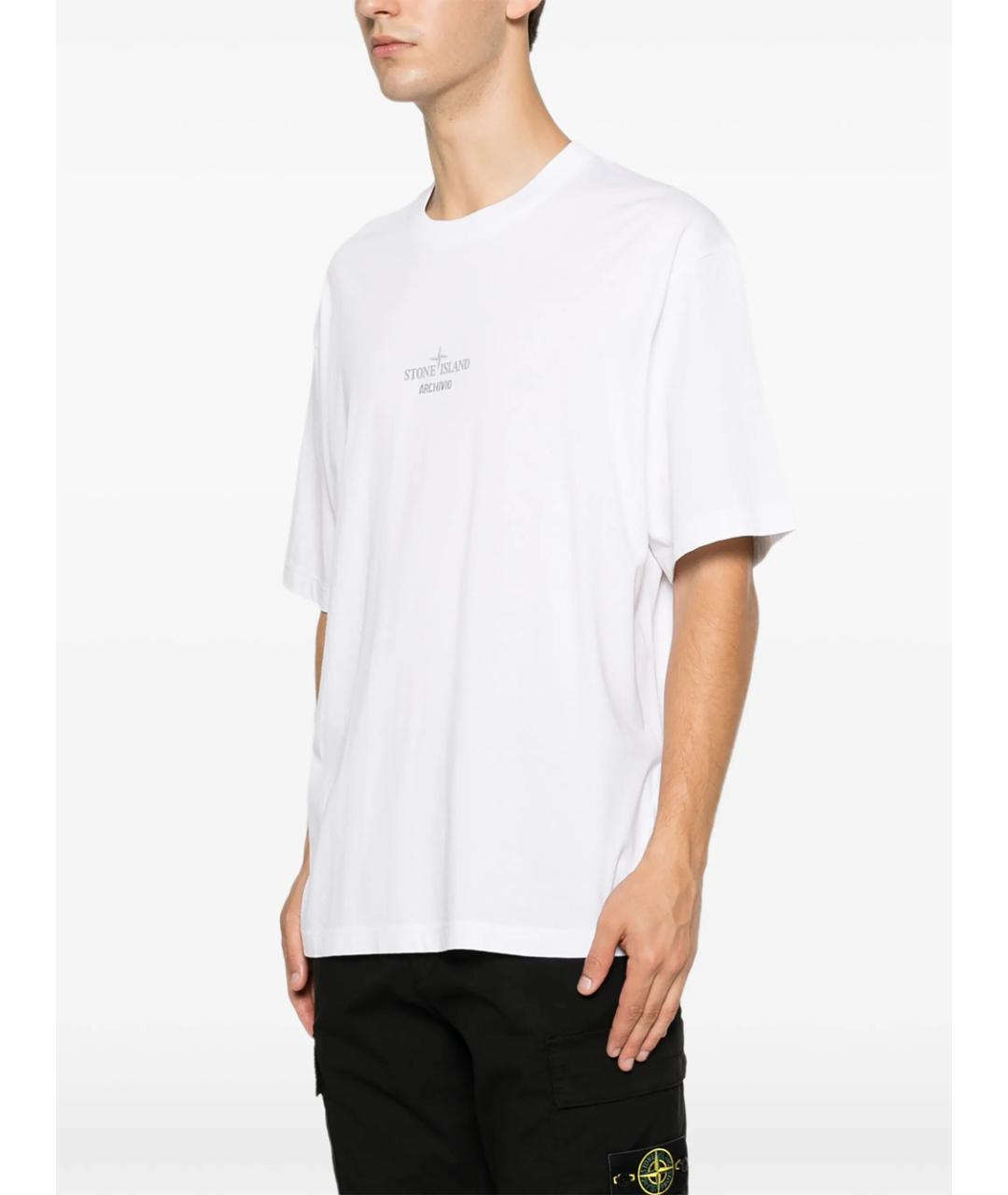 STONE ISLAND Белая хлопковая футболка, фото 5